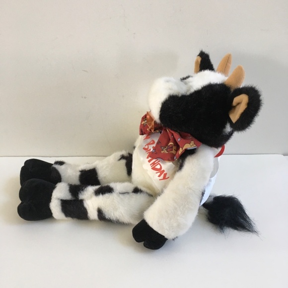 1997 Build A Bear Holstein Cow Bell Bow Tie Sash 18" White & Black Stuffed Plush - Picture 11 of 16